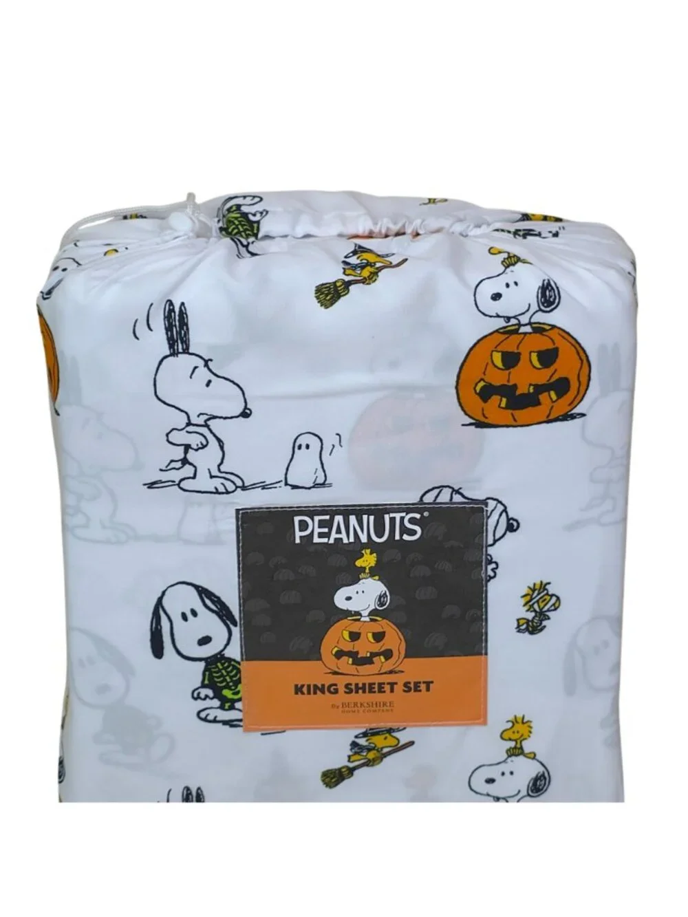 Peanuts Halloween King Sheet Set By Berkshire Snoopy & Woodstock Pumpkins